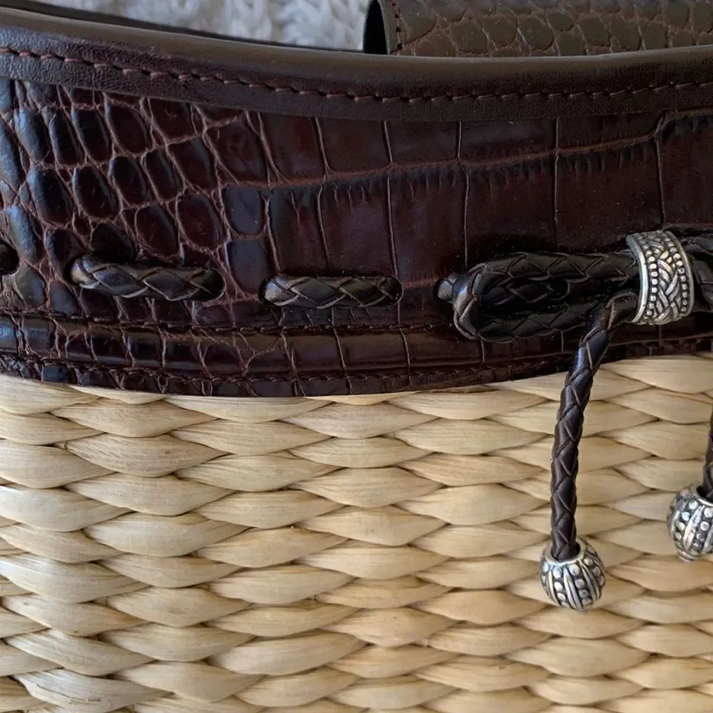 Woven Straw Crossbody with Dark Brown Leather Trim - Picture 3 of 11